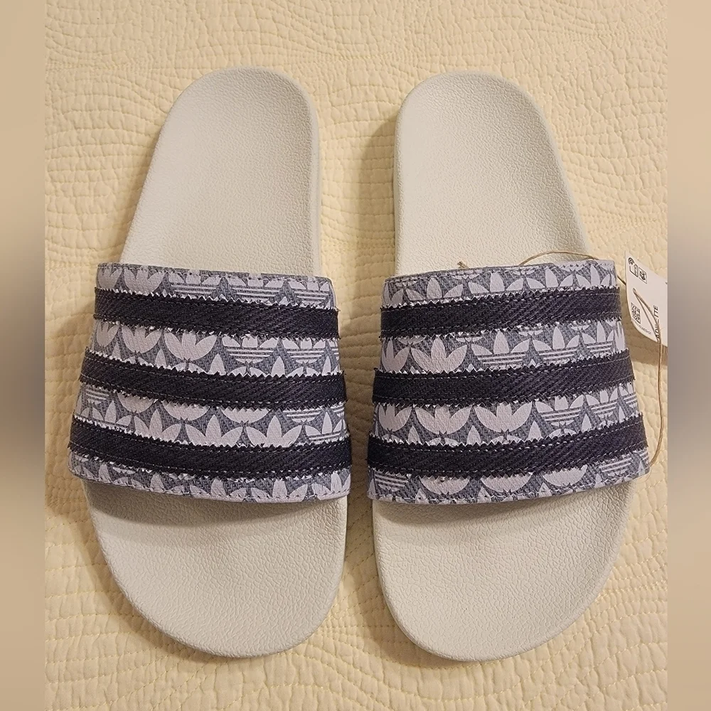 NWT Adidas Men's Slip On Adilette Slides with Denim Blue Colorway